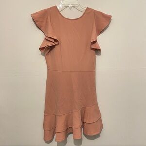 FAVLUX Blush Pink Small Mini Dress Ruffle Short Sleeve Stretch
